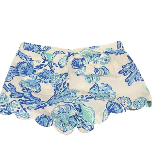 Lilly Pulitzer The Buttercup Shorts Scallop Hem Size 14 Blue & Green Seashell Pr - Picture 1 of 4